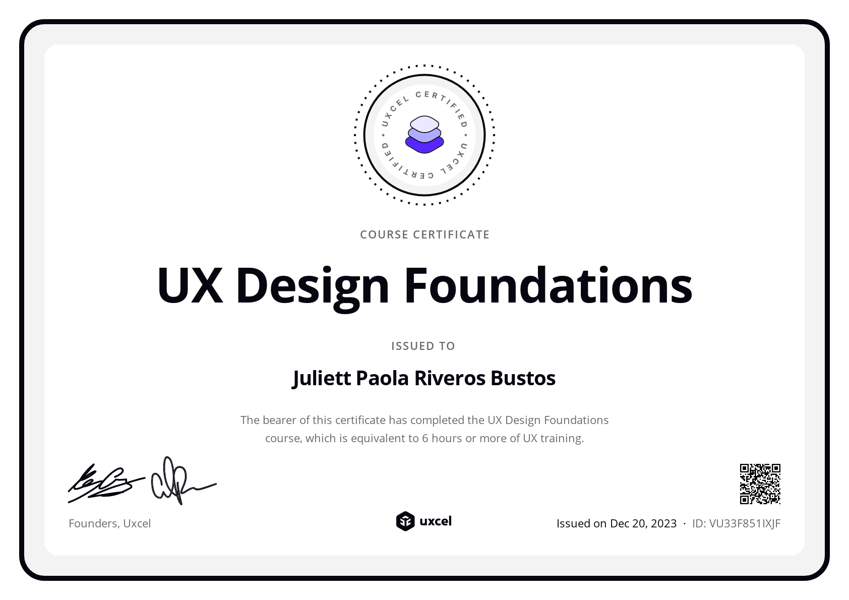 Juliett Paola Riveros Bustos's certificate